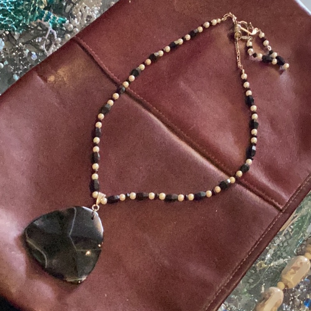 Handmade beaded and stone necklace and earring set new